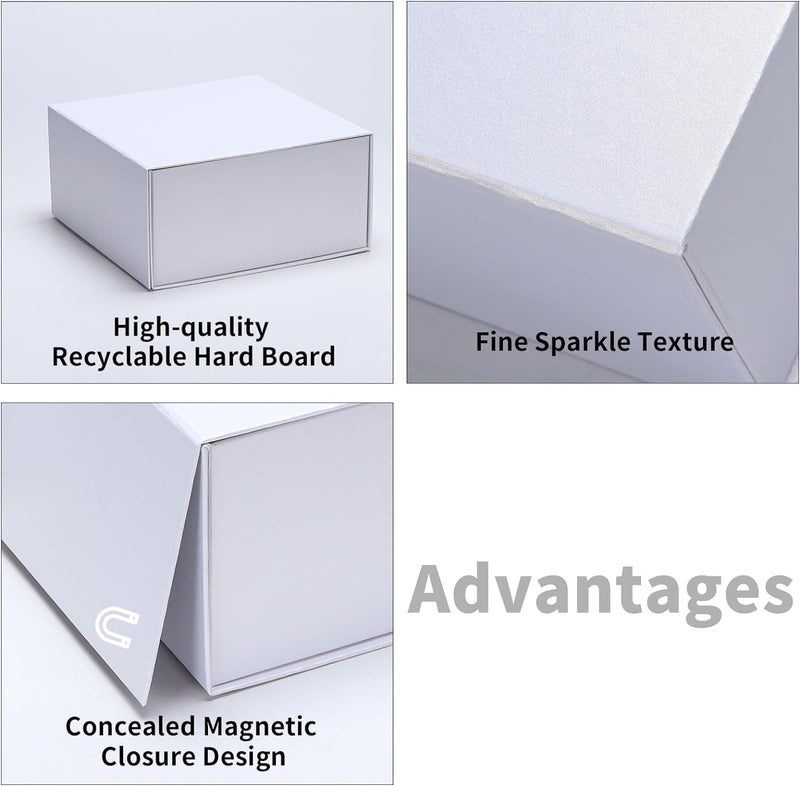 Ditwis 8x8x4 Inches Gift Box with Magnetic Closure Lid, White Magnetic Box for Wedding, Groomsmen Bridesmaid Proposal, Birthdays, Mother's Day, 1 Pack - Image 5